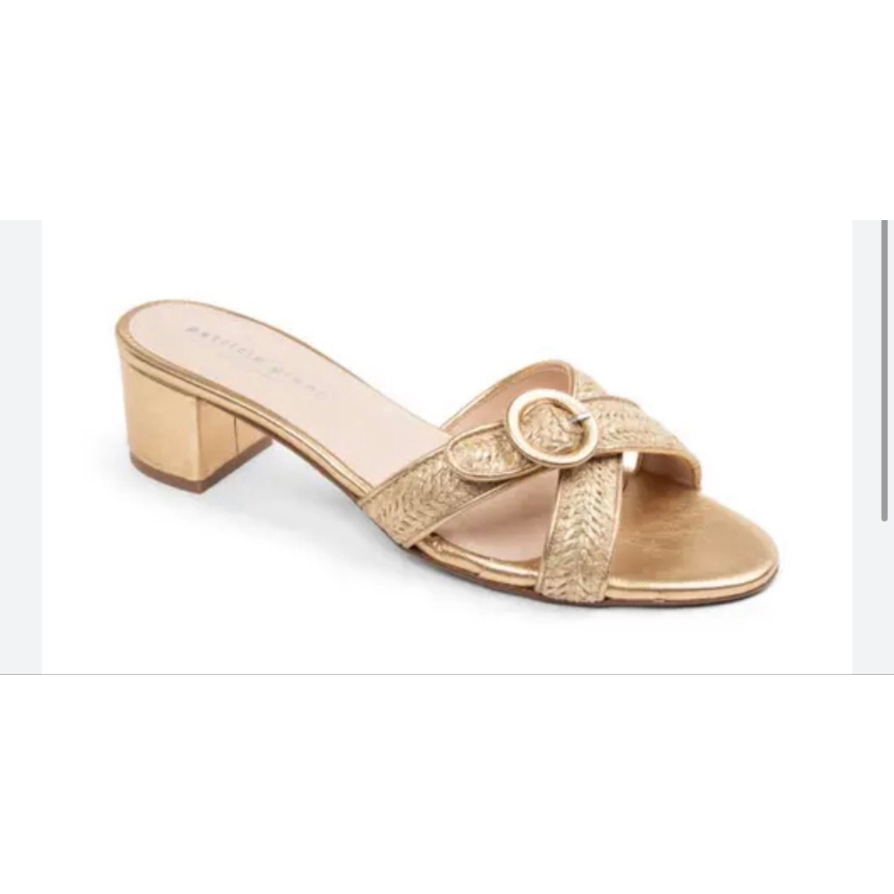 Women's Patricia Green Geneva Gold Metallic Braided Block Heel Sandals 8